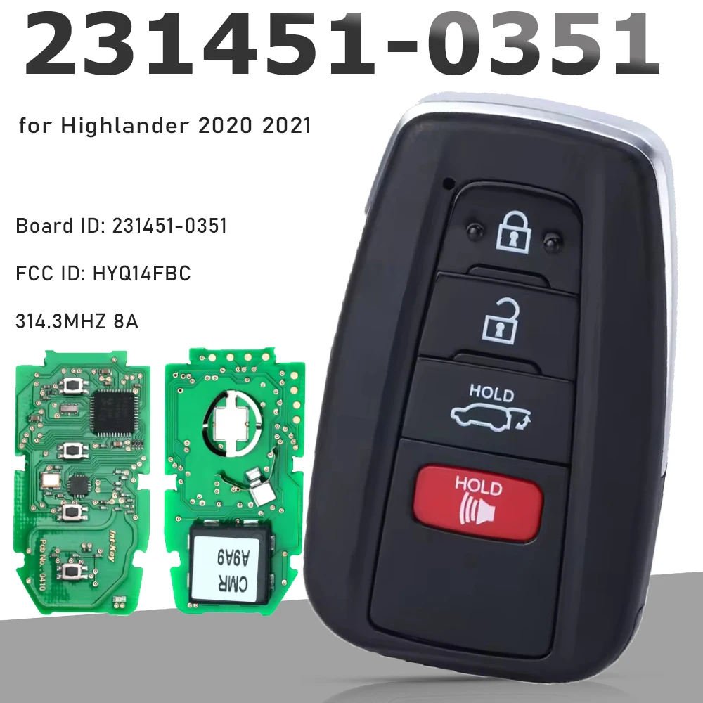 

KEYECU 231451-0351 G FCC ID: HYQ14FBC 4-кнопочный брелок для Toyota Highlander 2020 2021 Smart Remote Keyless Автомобильный брелок 314,3 МГц