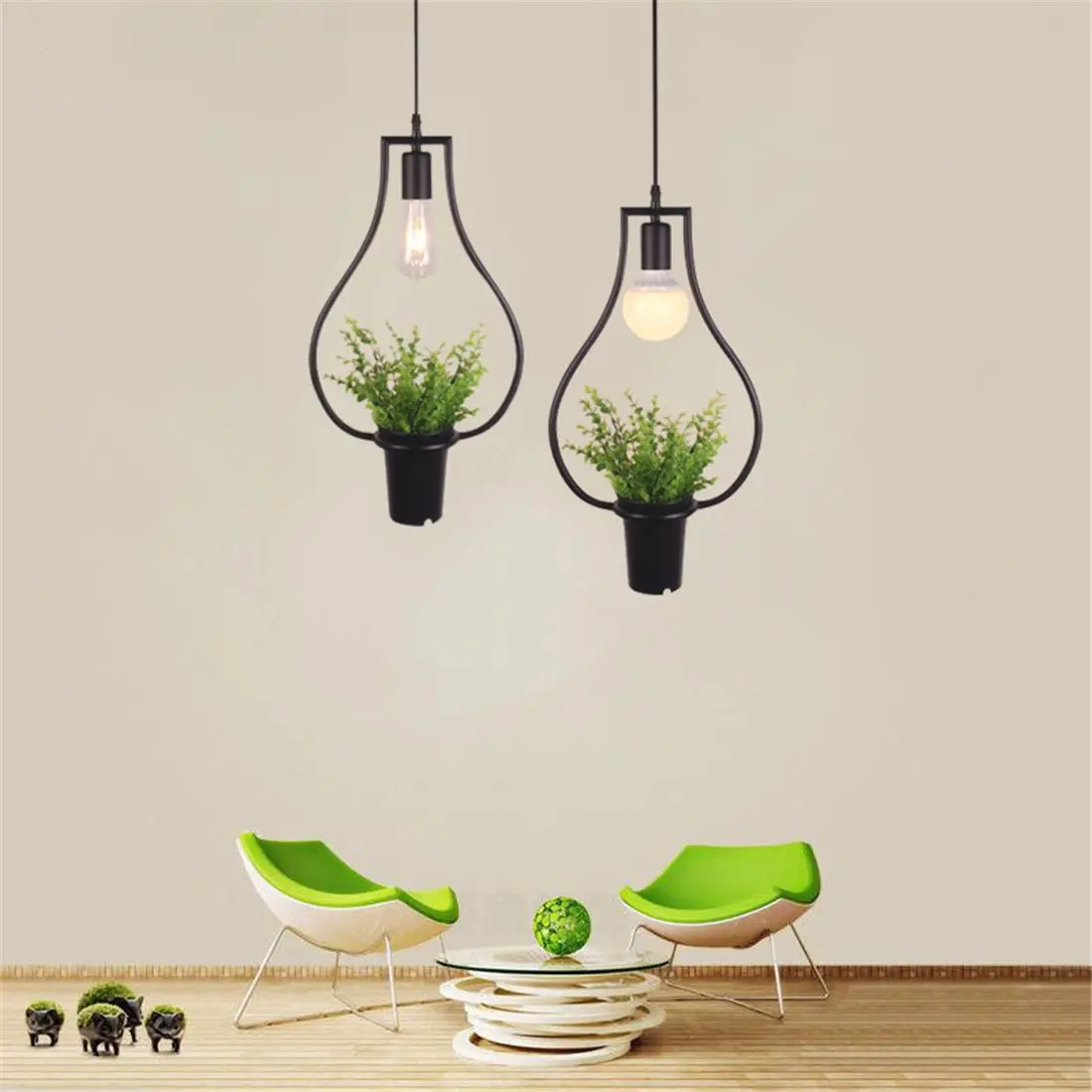 

Black Vases Green Plants Hanging Lamps Retro Industrial Style Creative Personality Chandelier Clothing Shop Cafe Restaurant Ligh