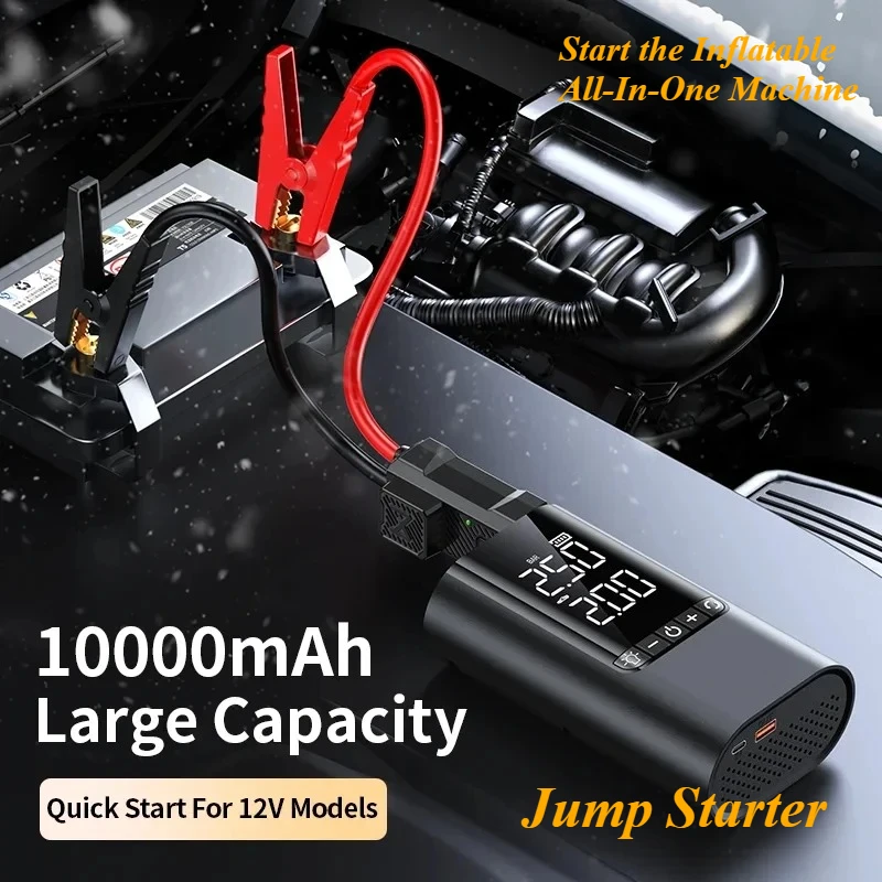 Newest 10000mAh Jump Starter 12V Car Battery Starter with 150PSI Air Compressor Tire Inflator Portable Jump Box for Vehicle Tire