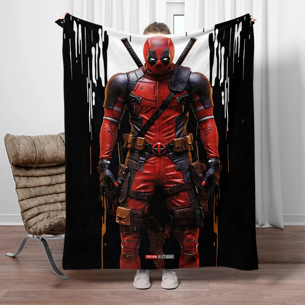 Marvel Movie Deadpool Printed  Blanket. Seasonal Blankets. Used for Sofas, Beds, Living Rooms, Travel Picnics, Cool Blankets,