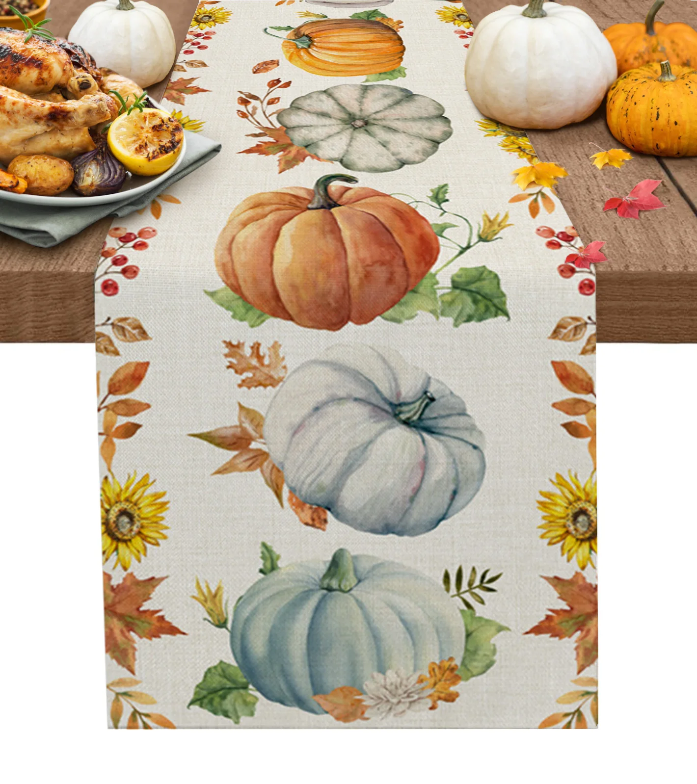 

Thanksgiving Linen Table Runners Pumpkin Blossoms Maple Leaf Party Festive Table Runners Kitchen Table Table Runners Home Decor