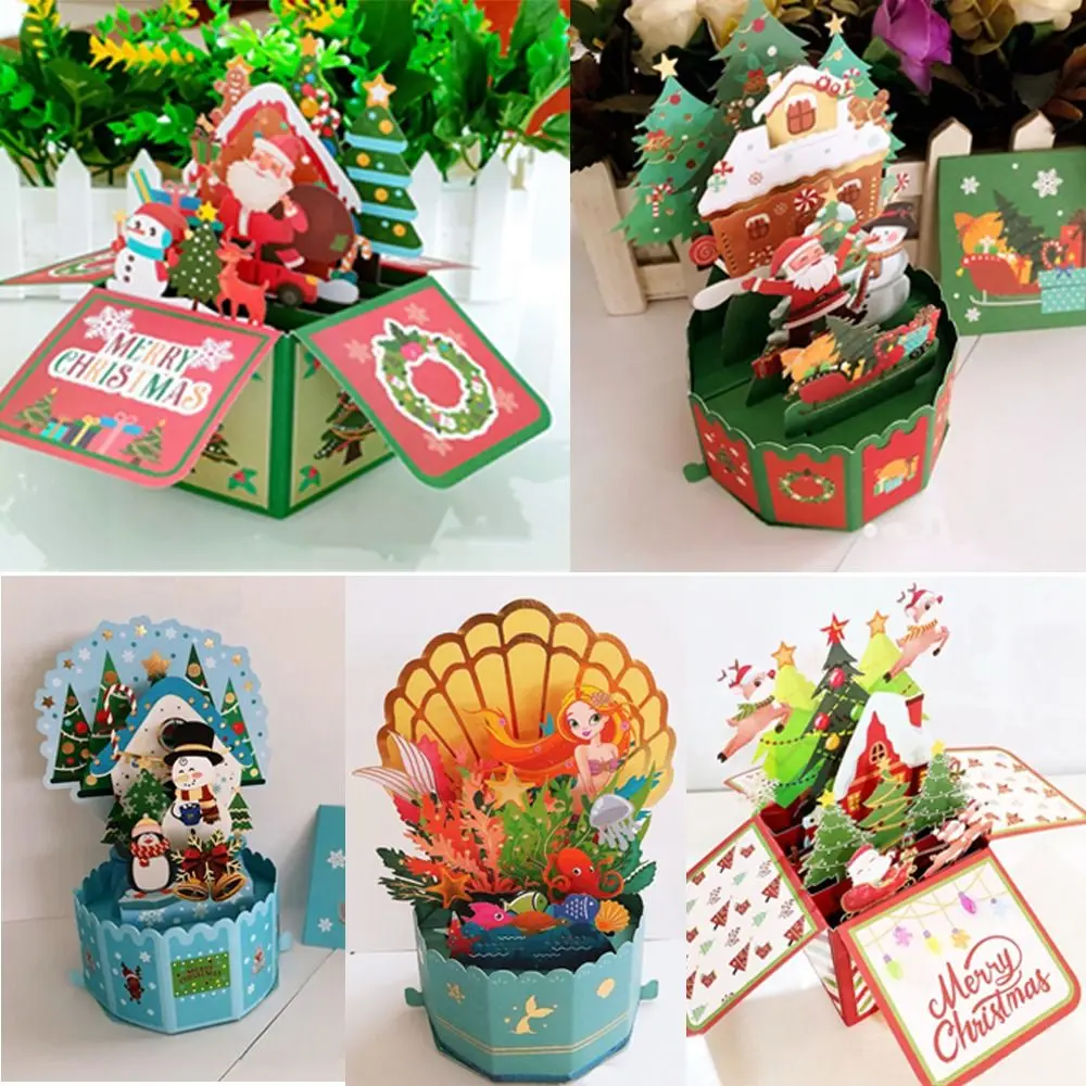 3D Pop Up Grußkarten Frohe Weihnachten Karten Neujahr Grußkarten Segen Postkarte Schwan Meerjungfrau Dankeskarten Dekor Geschenk