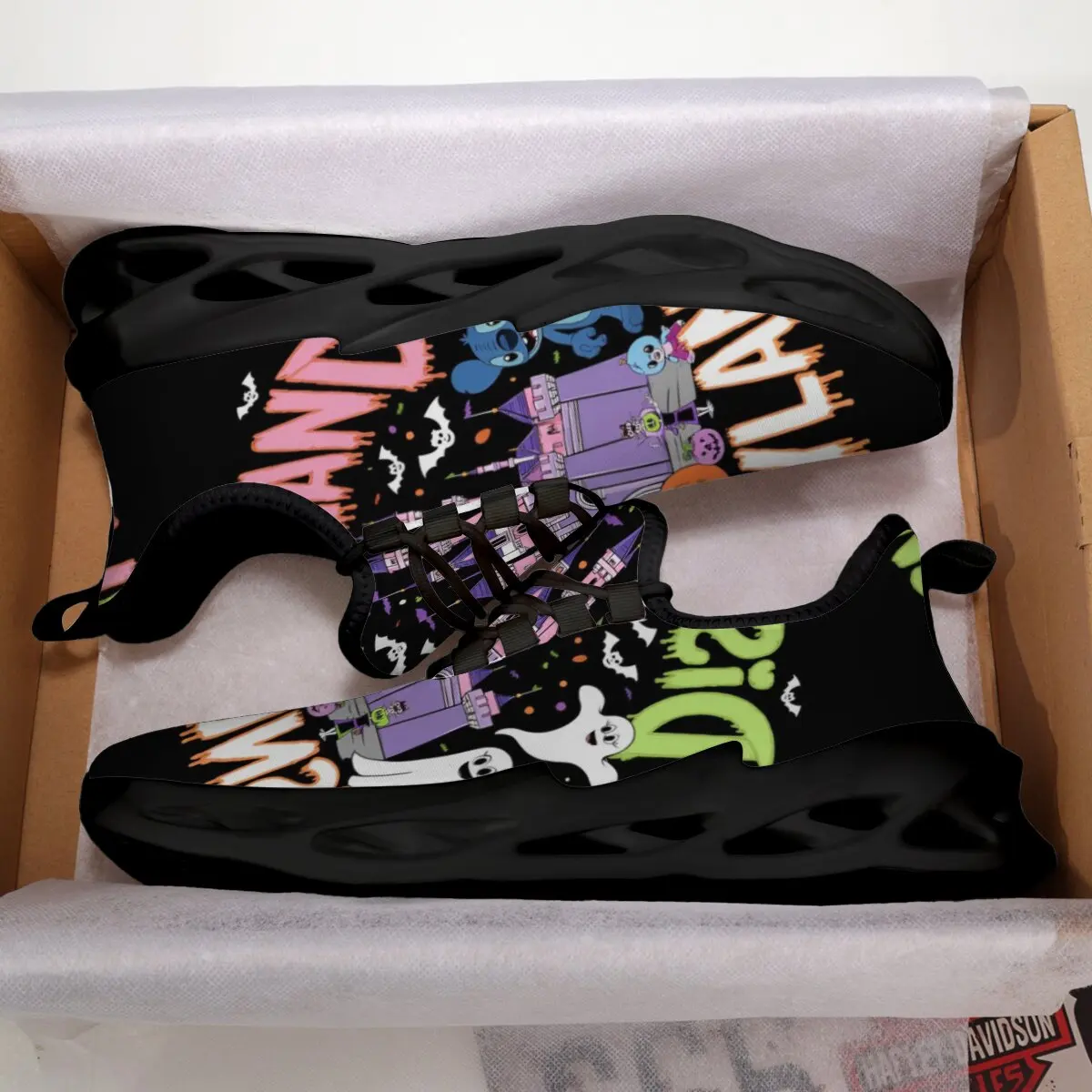 ดิสนีย์ซีรีส์รองเท้าผ้าใบผู้ชายน้ำหนักเบาสำหรับฤดูใบไม้ร่วงแบบใหม่หัวมนผูกเชือกสำหรับกิจกรรมกลางแจ้งระบายอากาศได้ดีรองเท้าวิ่งลายมิกกี้เมาส์สำหรับผู้หญิง