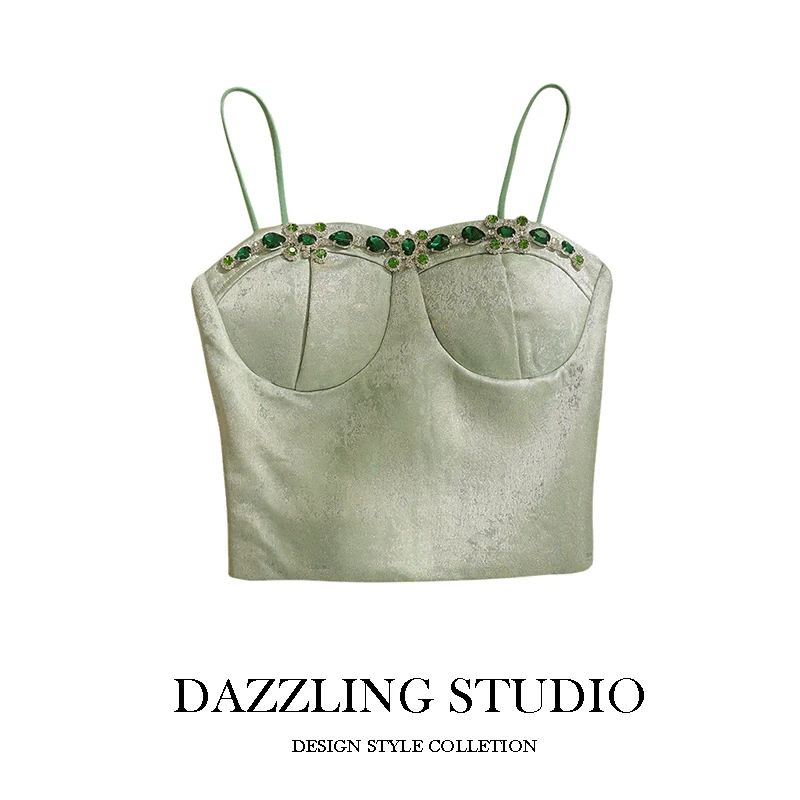 

Ele Diamond Embedded Strap Vest Women's Inner Wear Base with Chest Pad Outerwear Svel Top Street Sle ort Fit