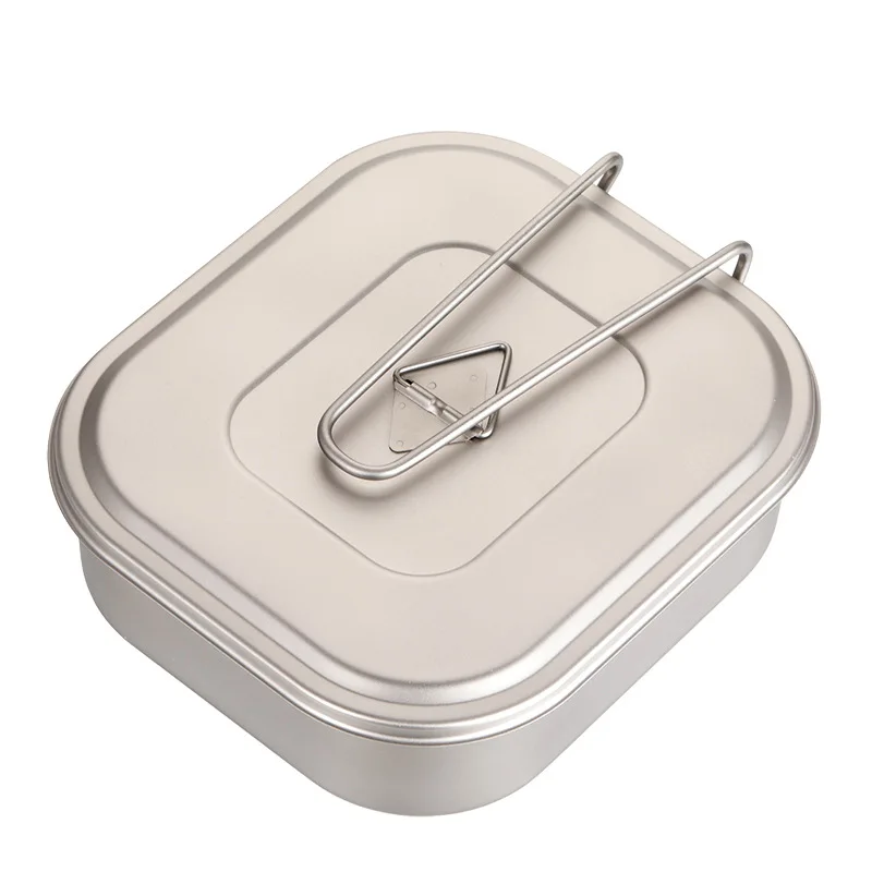 

1100ml Military Mess Tin Titanium Lunch Box Camping Bento Box Outdoor Cookware Bowl Pan with Lid Folding Handle