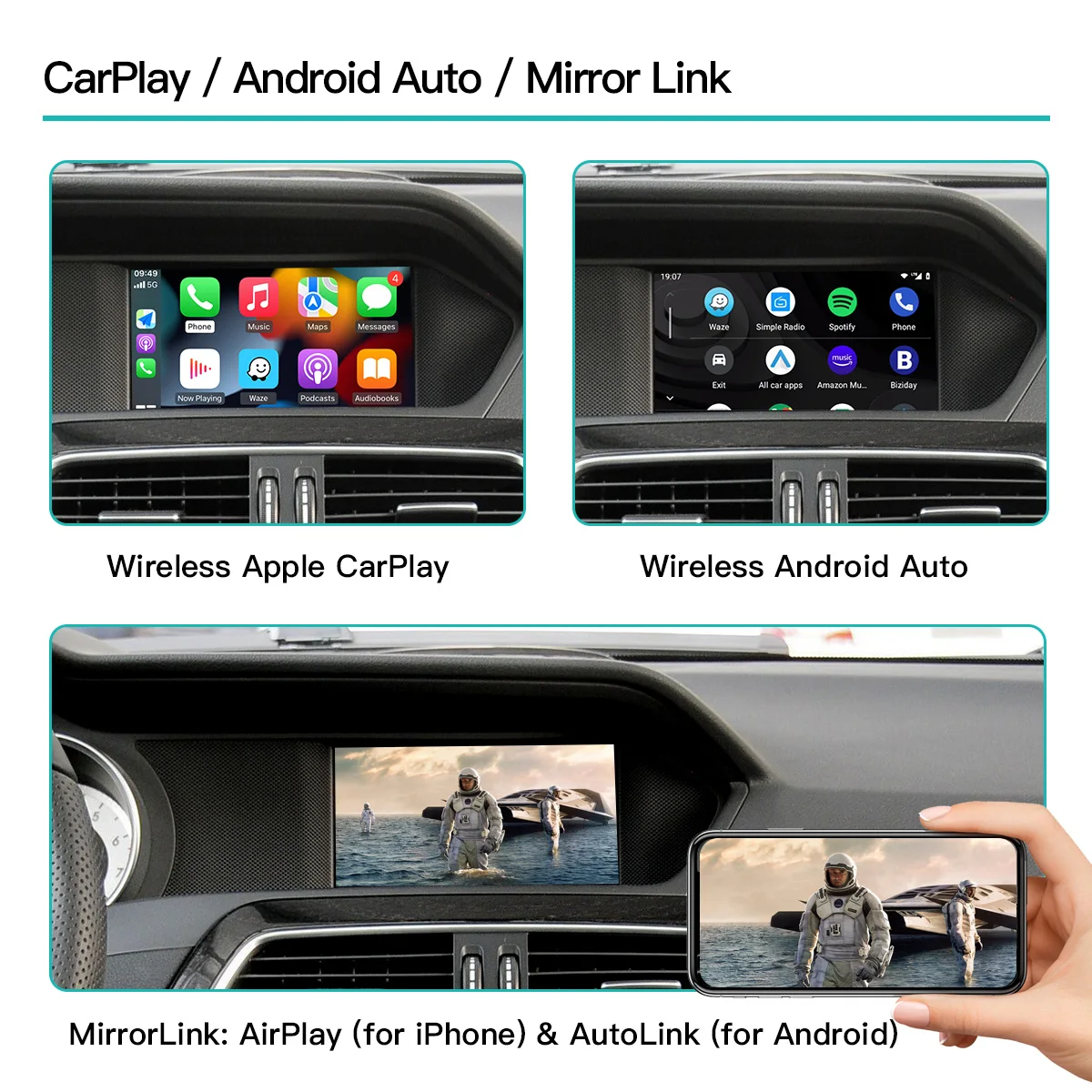 صندوق واجهة Carplay اللاسلكي Autoabc لسيارة Mercedes C Class W205 Glc X253 DVD الوسائط المتعددة أندرويد ترقية السيارات راديو السيارة لمدة سنة واحدة