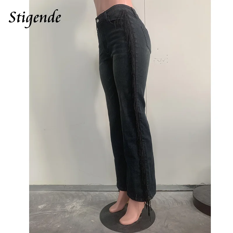 Stigende المرأة كاوبوي الجينز المرقعة شرابة الدنيم السراويل الشارع الشهير