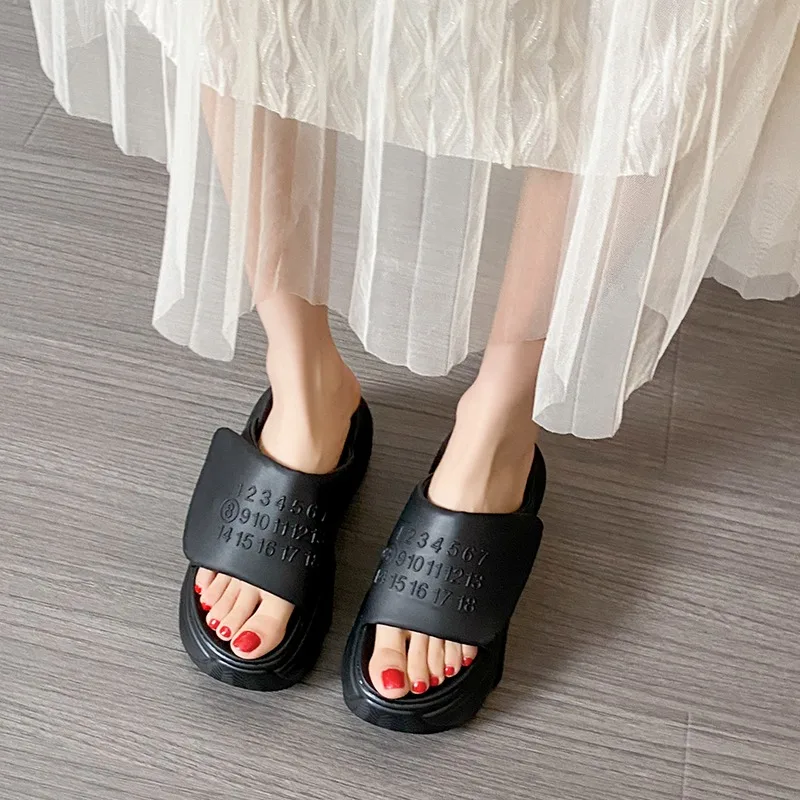 New Summer Women Slippers Thick Soles Flip-Flops Ladies Wedge Heels Beach Shoes Woman High Platform Slippers Outside Sandals 7CM