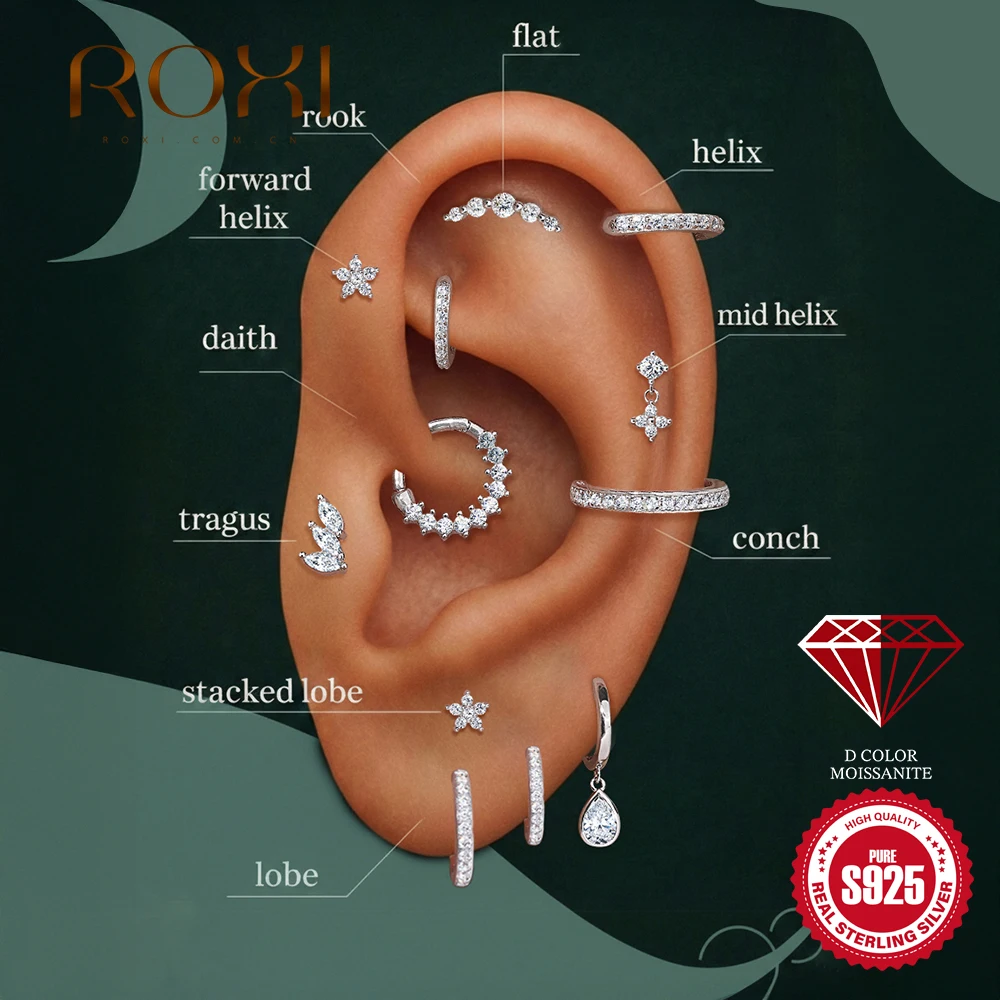 ROXI Moissanit 925 Sterling Silber Geometrischer Quasten-Ohrstecker für Damen, flacher Rücken, Helix-Blumenanhänger, edler Schmuck – Detail 5