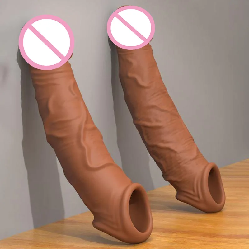 Reusable Penis Sleeve Bigger Male Penis Extender Enlarger Girth Enhancer Realistic Sleeve Condom Sheath