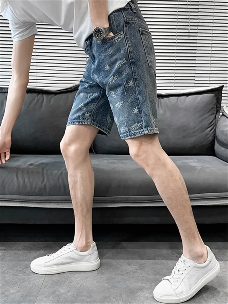 

Summer Thin Men's Jeans orts Trendy Loose Fit Outerwear Five-Quarter Pants Straight Leg Waed Denim Youth Faion Wear