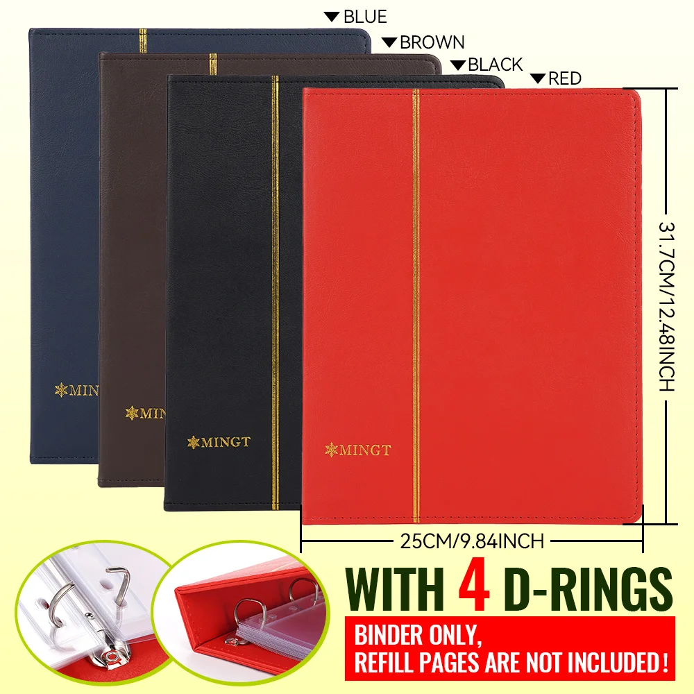 4 Ring PU Leather Coin Album Binder Cover A4 Stamp Banknote Collection Shell For Coins Tokens Badges Storage (No Inner Pages)