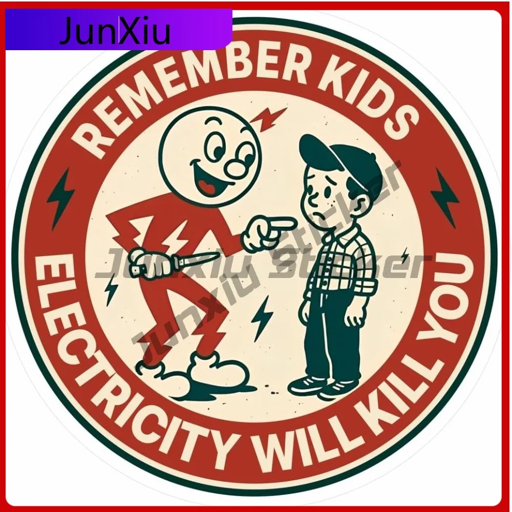 Remember Kids Electricity Will Kill You Vinyl Sticker Waterproof Electrician Reddy Kilowatt Car Bumper Scratch-proof Exterior