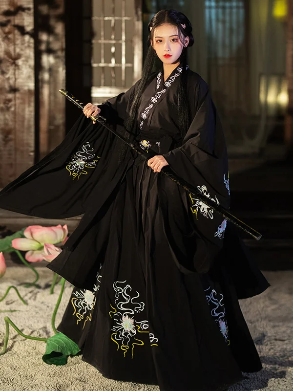 الحديث Hanfu امرأة الصينية التقليدية فستان Kimonos Mujer تانغ سلالة نمط الهانبوك تأثيري الرجعية الجنية الأميرة أسود أحمر دعوى