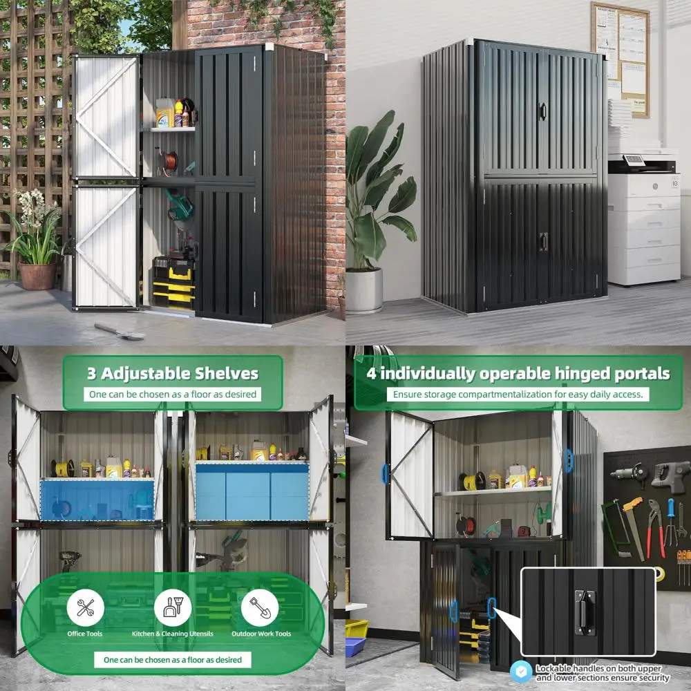 

Waterproof Lockable Outdoor Storage Cabinet with Shelves - Large Vertical Shed for Weather Resistant Storage Solutions