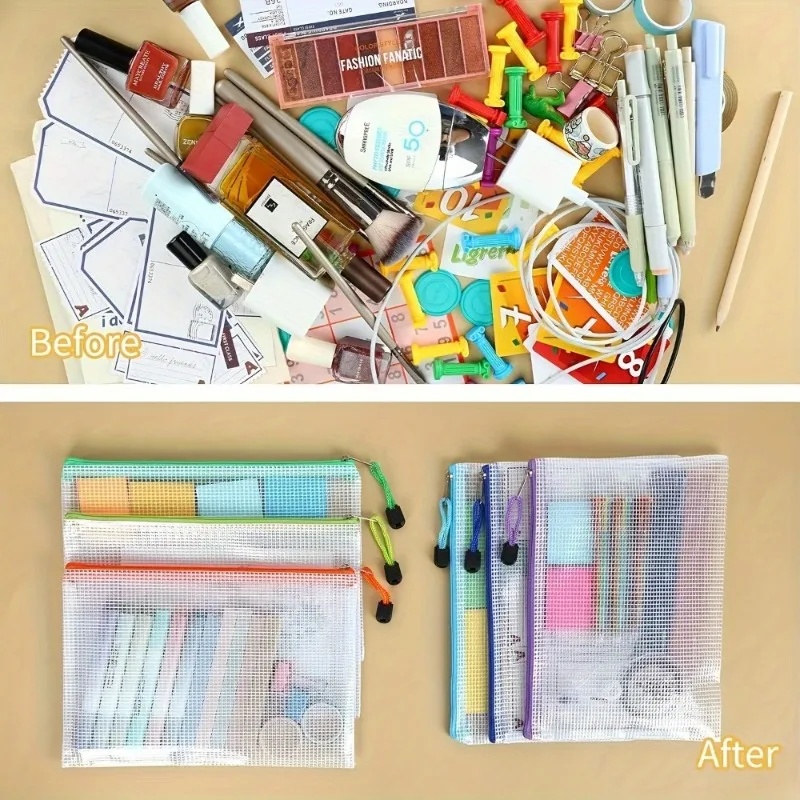 5PCS A5 Mesh Zipper File Bag Creative Student Stationery Waterproof Pen Bag Office Transparent Data Bag Bill Storage Bag image 6
