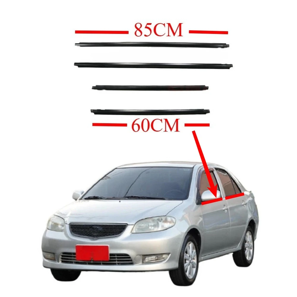 4 Pcs Windows Glass Rubber Weatherstrip for Toyota Vios AXP4 Sedan 2004-2006 Outer Window Moulding 68210-0D030
