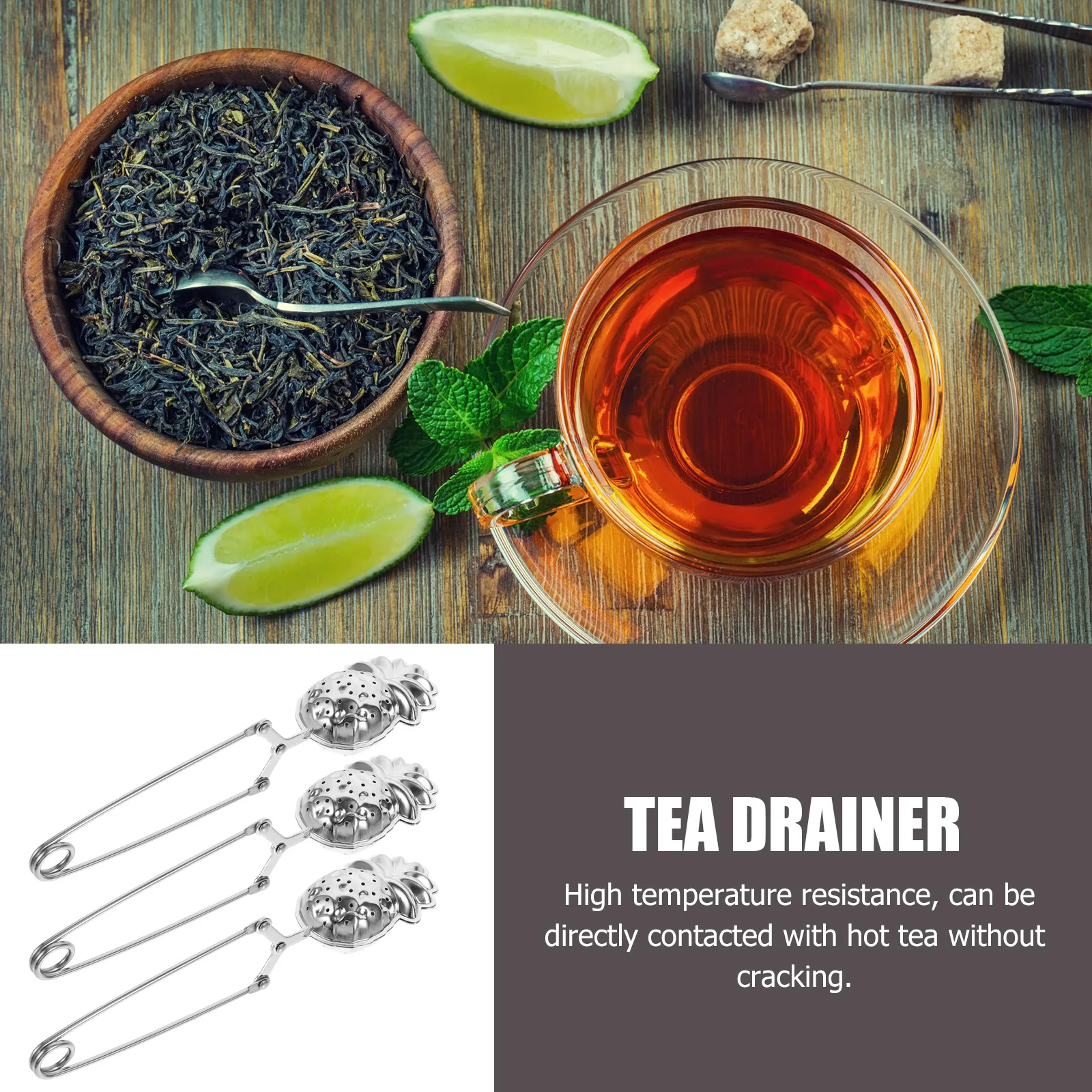 

3 Pcs Stainless Steel Tea Infuser Filters Coffee Steeper Powder Silver Pineapple Shaped Strainers Loose Leaf Household Kitchen