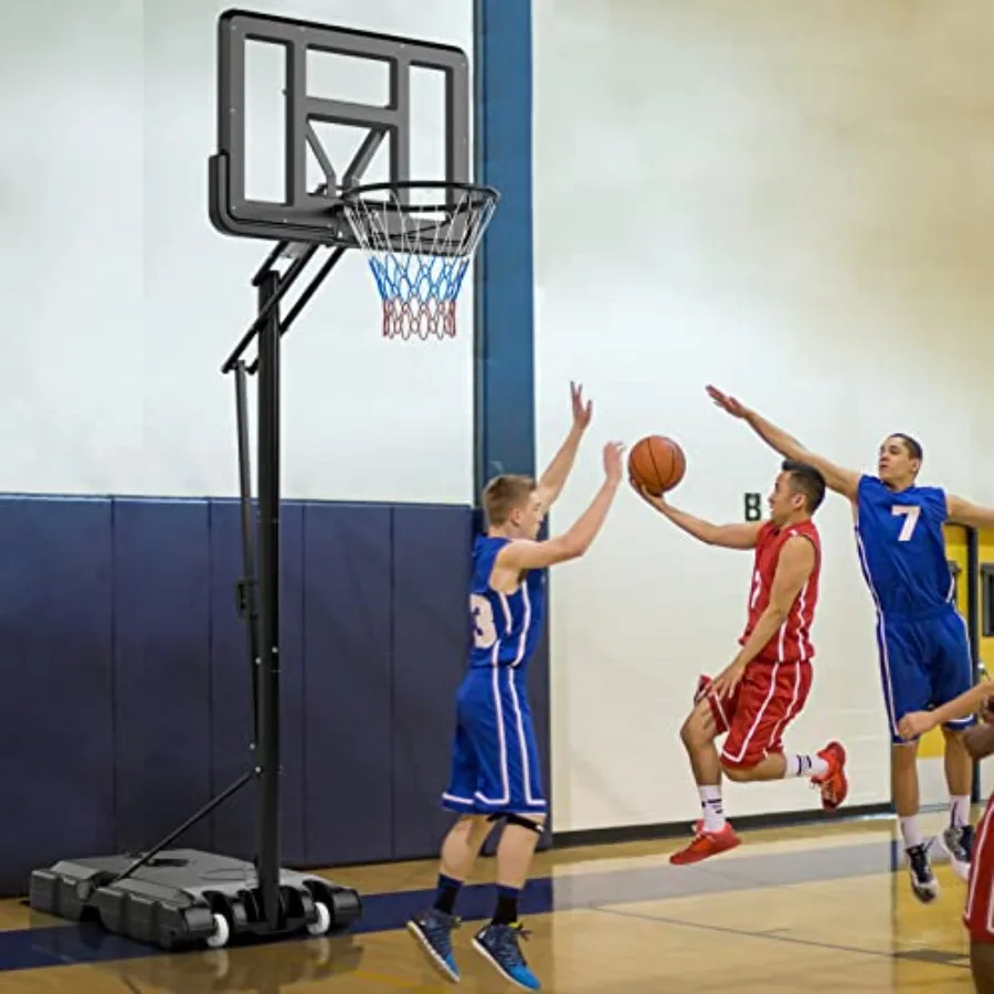 Aro de baloncesto portátil para exteriores, altura ajustable de 8 a 10 pies, tablero duradero 44 con 2 ruedas y base rellenable para A