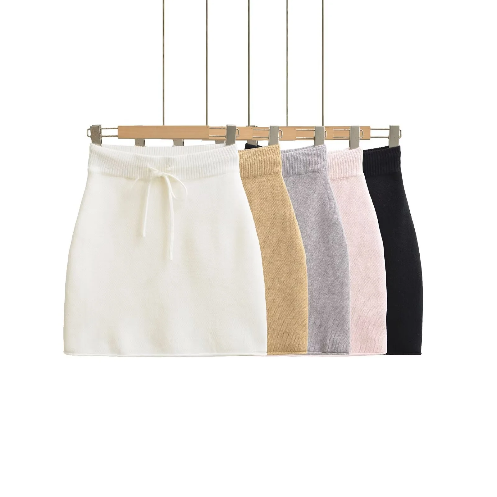 Sexy High Waist Knitted Sweater Half Skirt Pure Color Drawstring Short Skirt Lengthening Legs Effect Body Shape Show Pure Desire