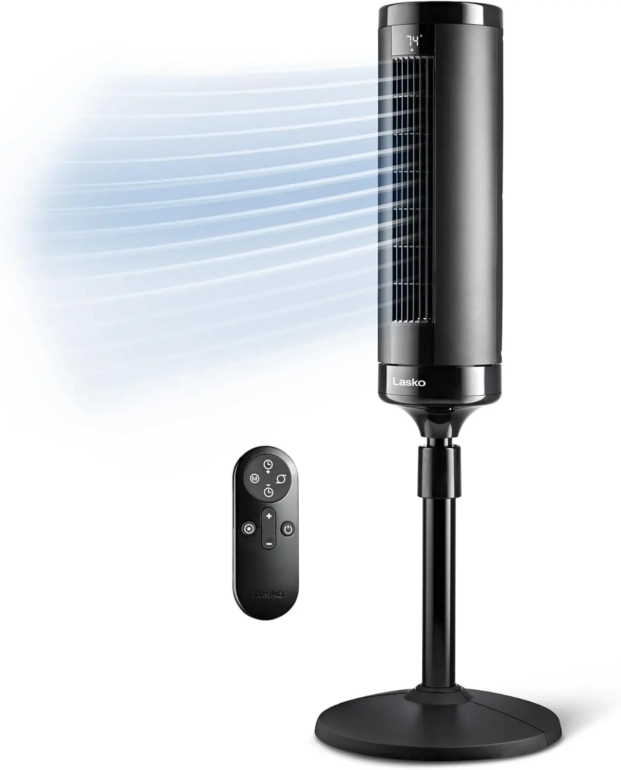

Elevation Adjustable Tower Fan 42”-54”, Pedestal Fan, 31 ft/s Airflow, Quiet 28 dB, 90° Oscillation, 12h Timer, Remote, Black, E