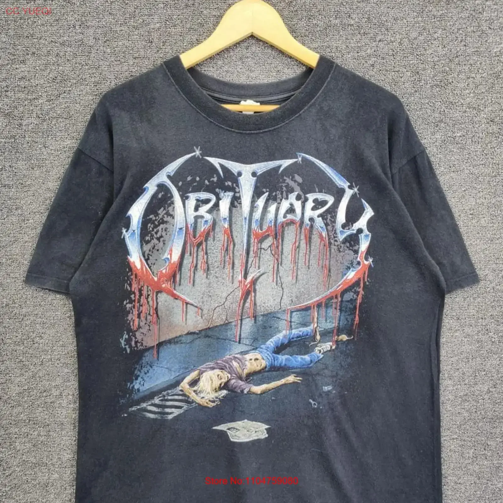 Obituary Slowly We Dot Death Metal Band Black T Shirt Reprint KH16673 vintage Washed Top For Everyday Wear designer clothes