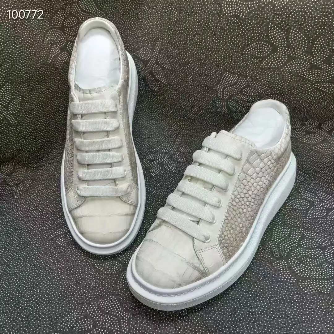 Himalaya White Color Luxury Crocodile Skin Men's Sneaker Genuine Real Top Quality Shoe Leisure Fashion Men Flat Walking Shoe