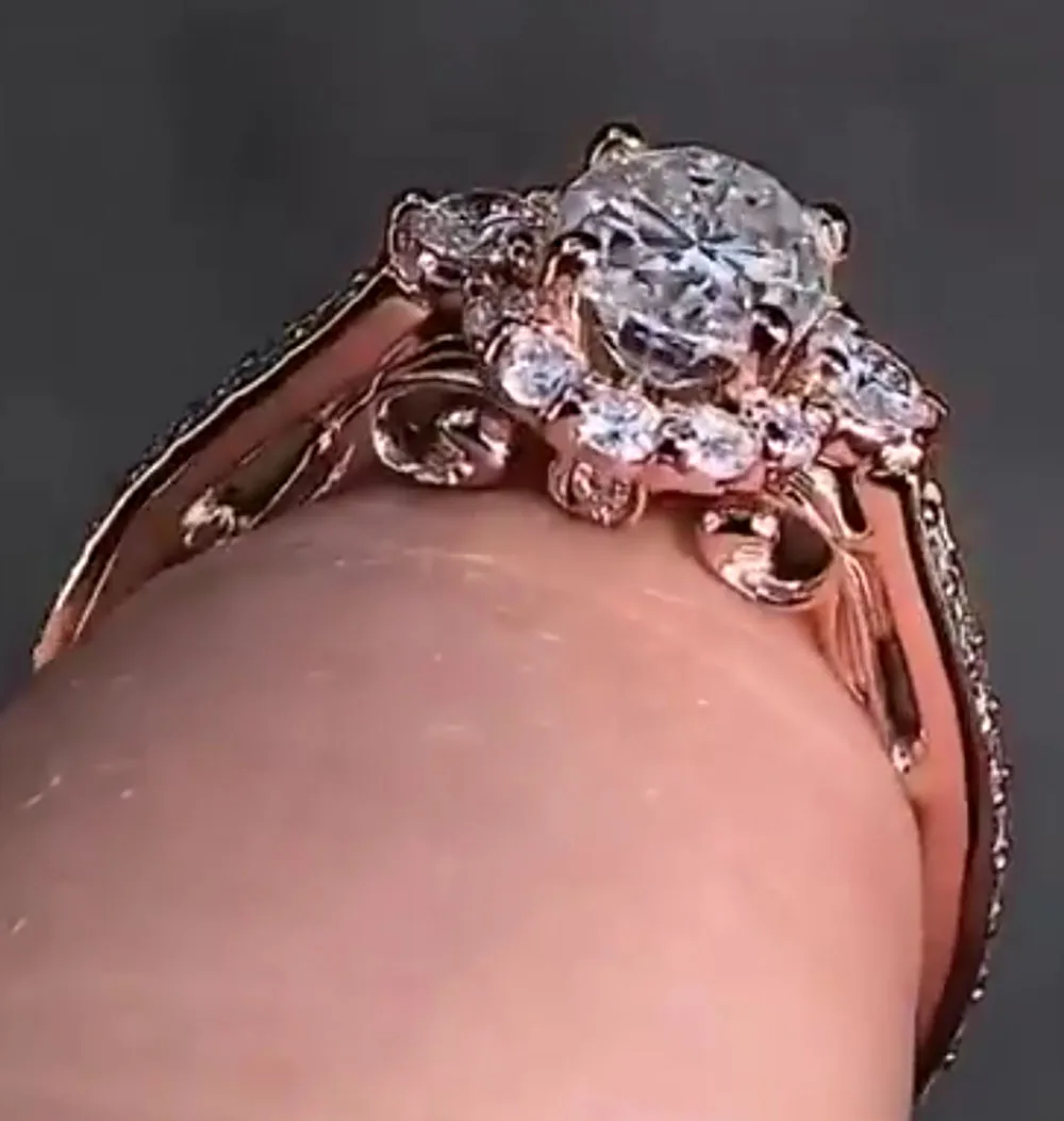 Custom Solid 10K Rose Gold Women Wedding Party Anniversary Engagement Ring 1 2 3 4 5 Carat Oval Moissanite Diamond Ring Flower