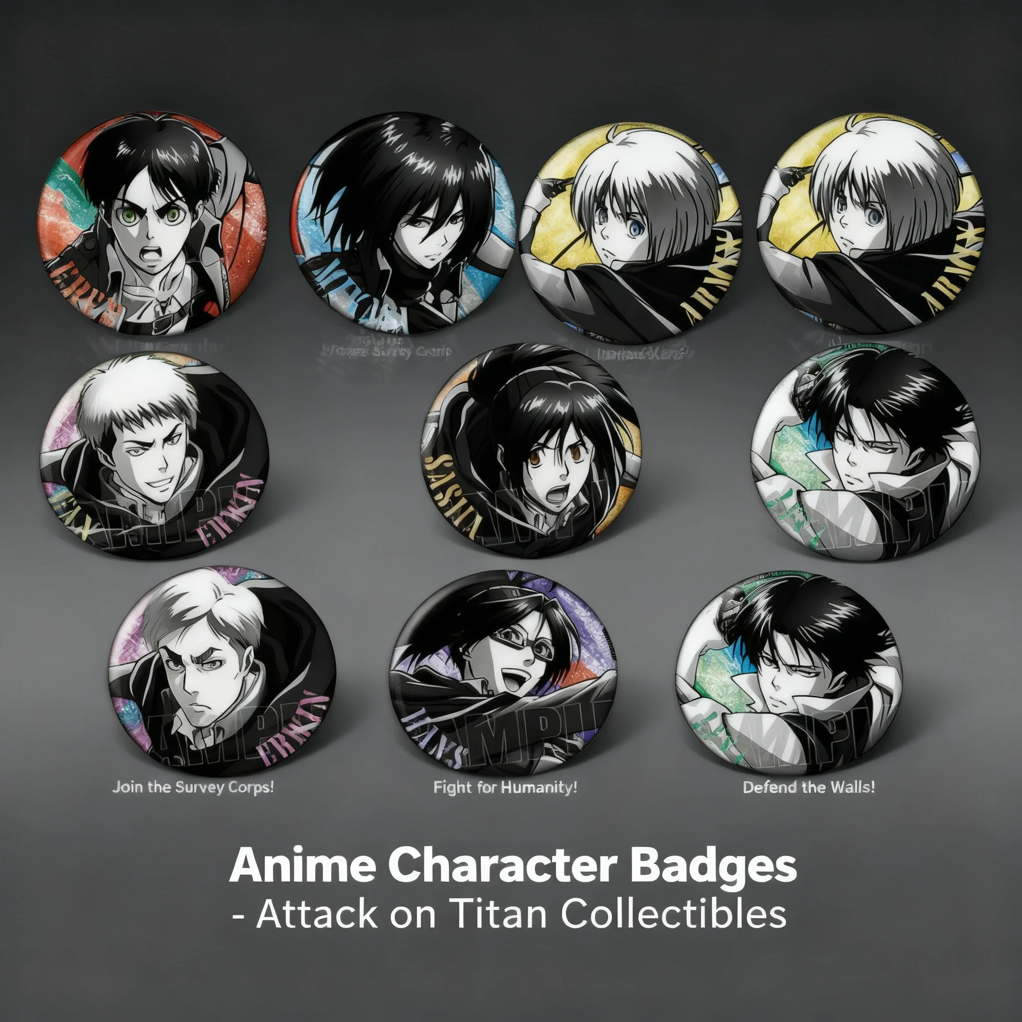 

Attack on Titan Anime Merchandise Badge Pin Set Levi Ackerman Mikasa Ackerman Eren Yeager Hange Zoe Sasha Braus Jean Kirstein
