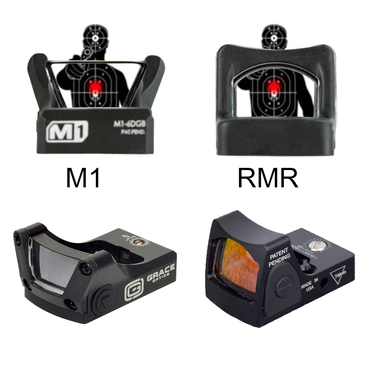 Tactical Grace M1 Red Green Dot Sight Holographic 3MOA Reflex Hunting Trijicon RMR Riflescope Airsoft Pistol Glock 17 1913 Mount