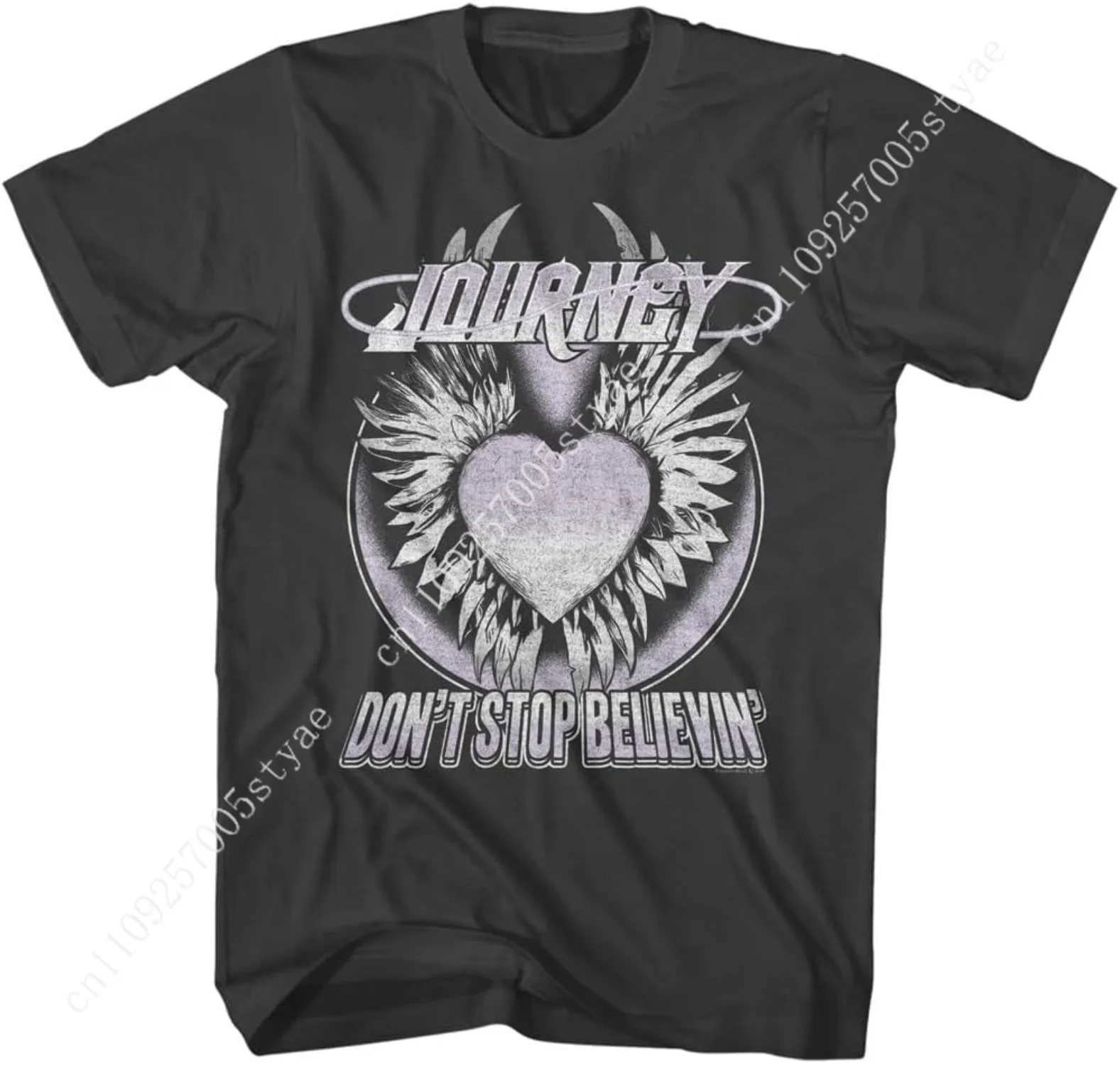 

Journey Don't Stop Believin' Heart Adult Smoke Short Sleeve T Shirt Vintage Style 80s Music Graphic Tees