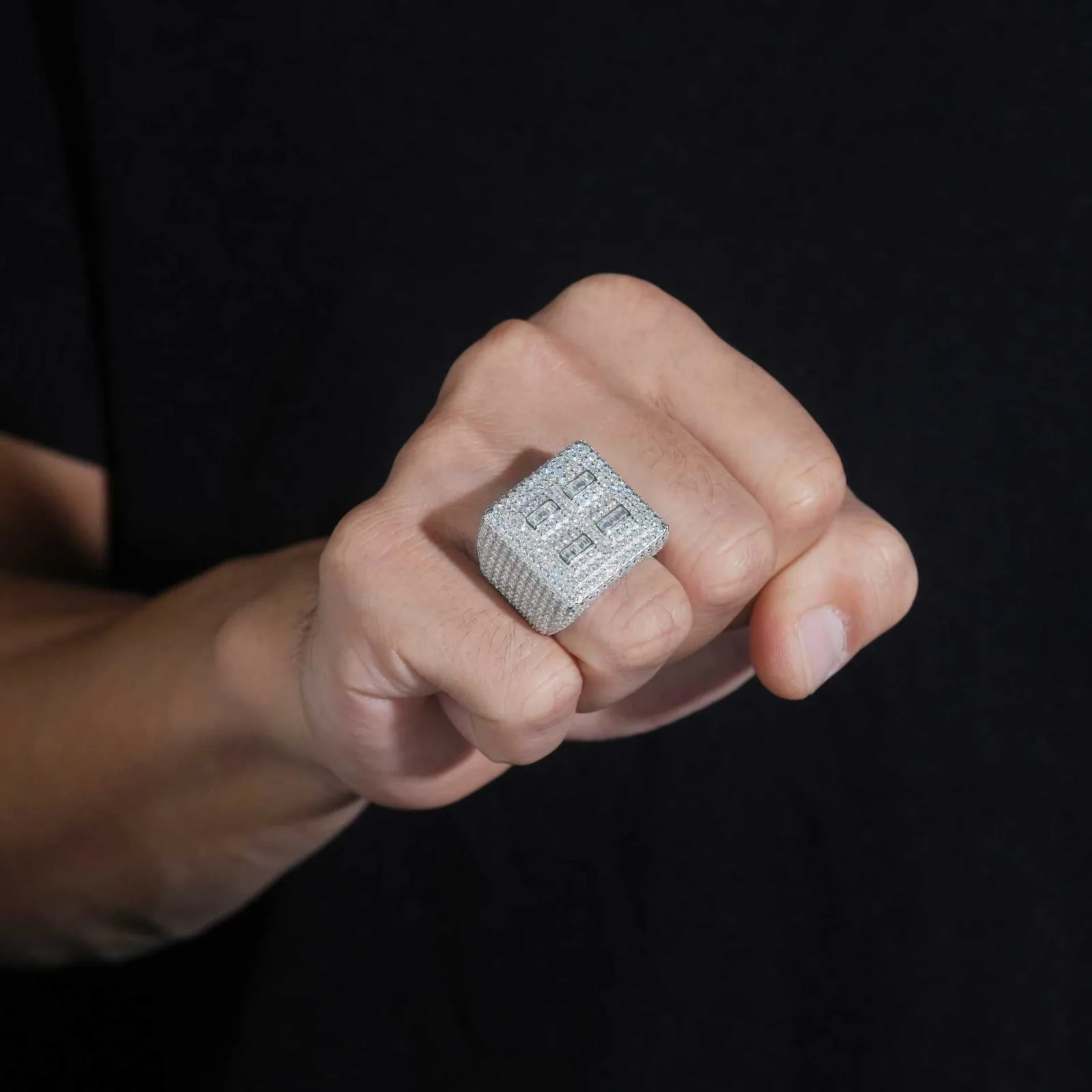 MUSHAN Luxury 925 Sterling Silver Jewelry Factory Square Hip Hop Ring 925 Silver Moissanite Full Set Men's and Women's Ring Ring