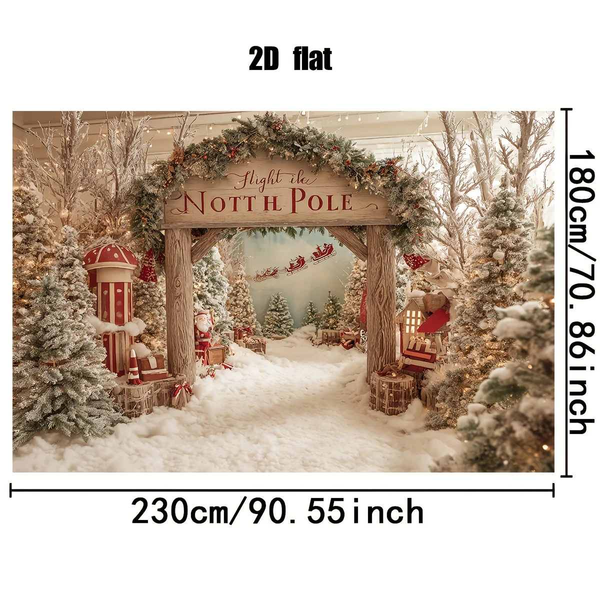 2D flat 1pc winter Wonderland Christmas Arctic Village scene polyester background fabric, Christmas decoration view 6