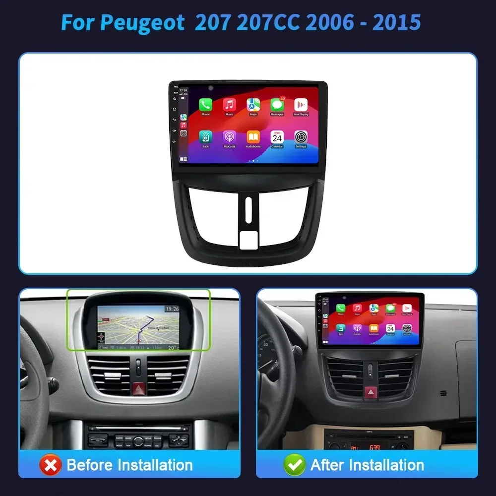 For Peugeot 207 207CC 2006-2015 Multimedia Car Radio DSP RDS Stereo Auto Radio Android 4G GPS Wireless Apple BT Carplay Screen