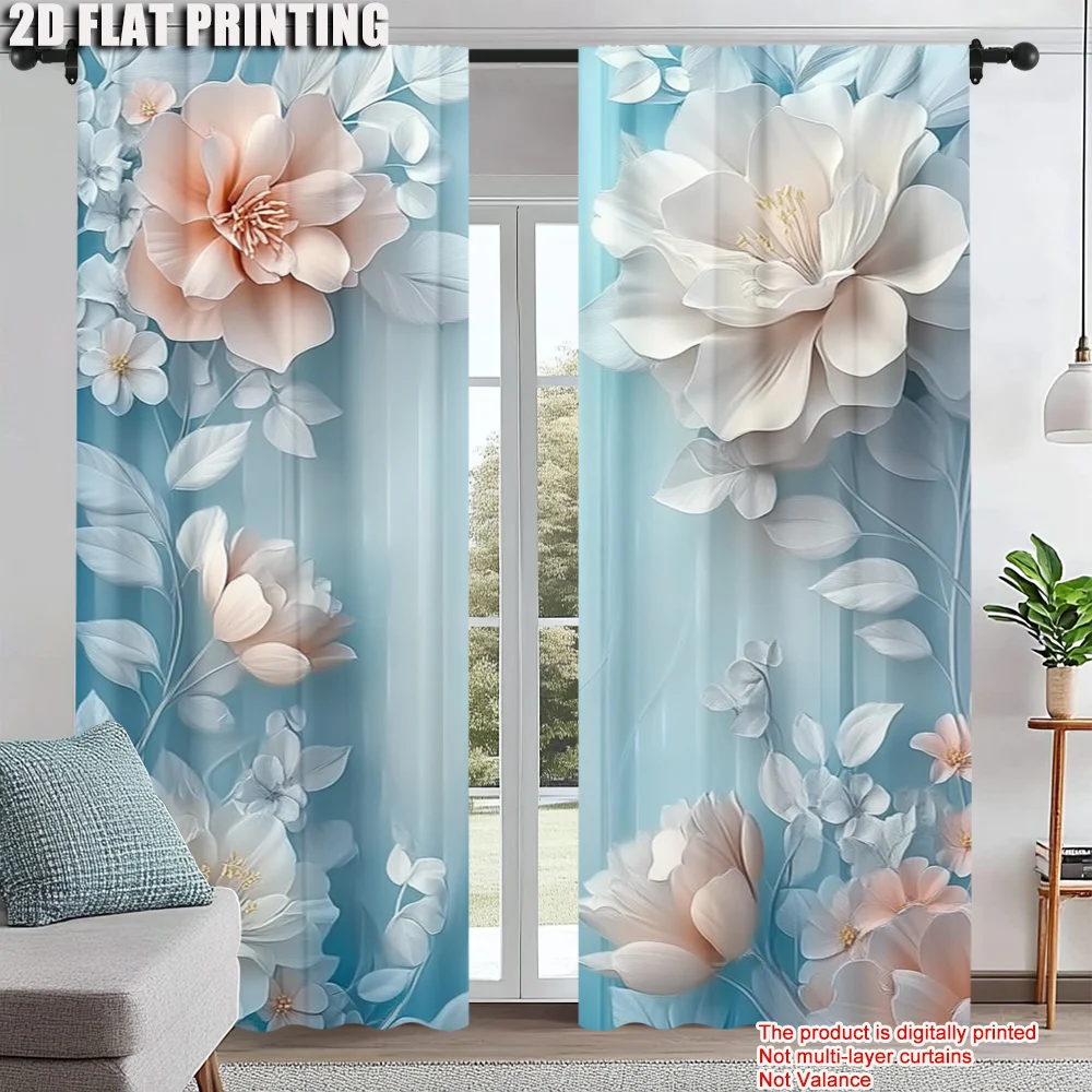 

2Pcs Classic Floral Print Window Curtains Polyester Material Machine Washable Artistic Plant Flower Design Rod Pocket Design For