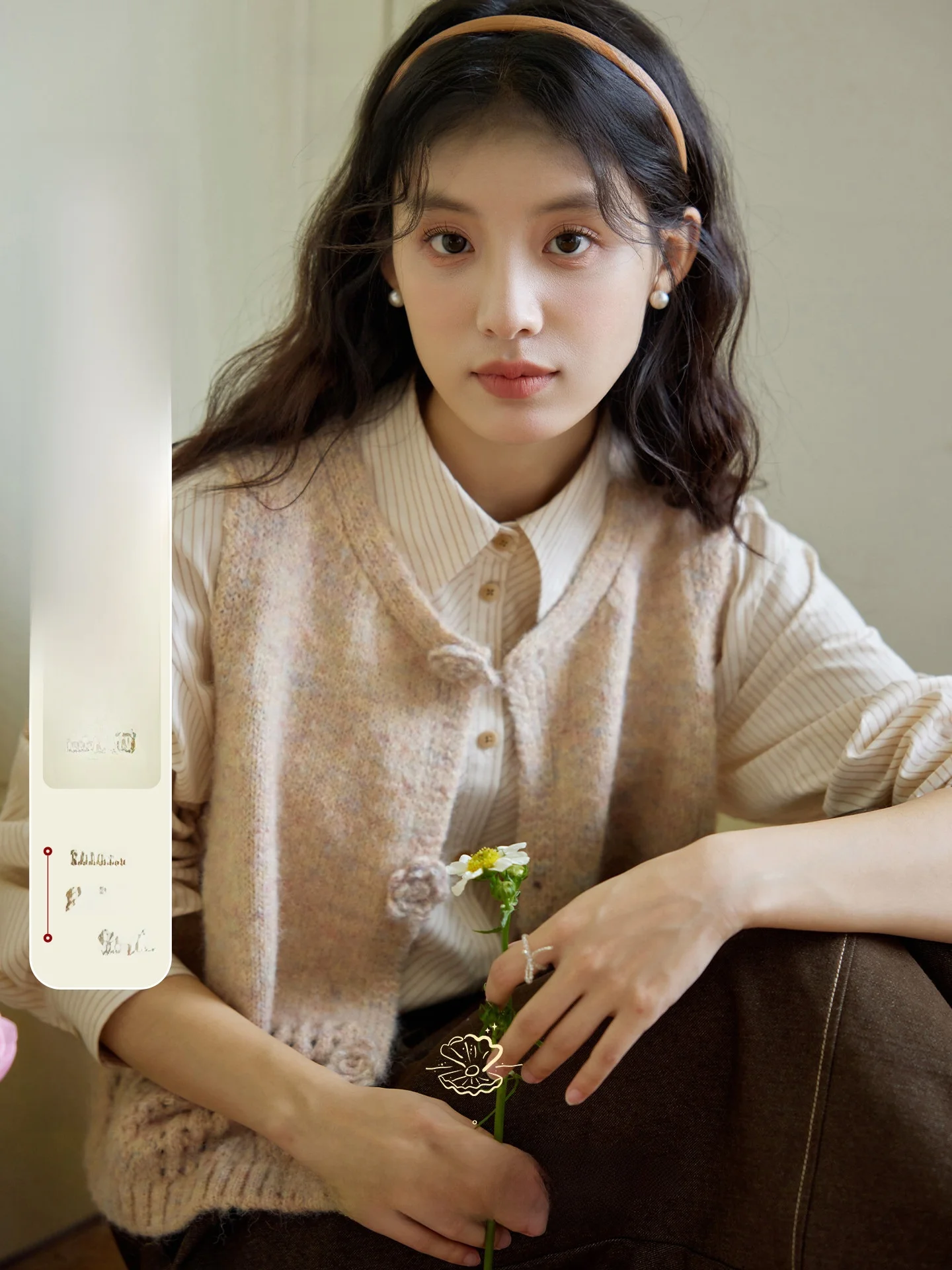 

Nov Et Ele Layered Wear Jaet round Ne 3D Crochet Hollow Knitted Vest Women Casual Loose Sle Polyester Wool...