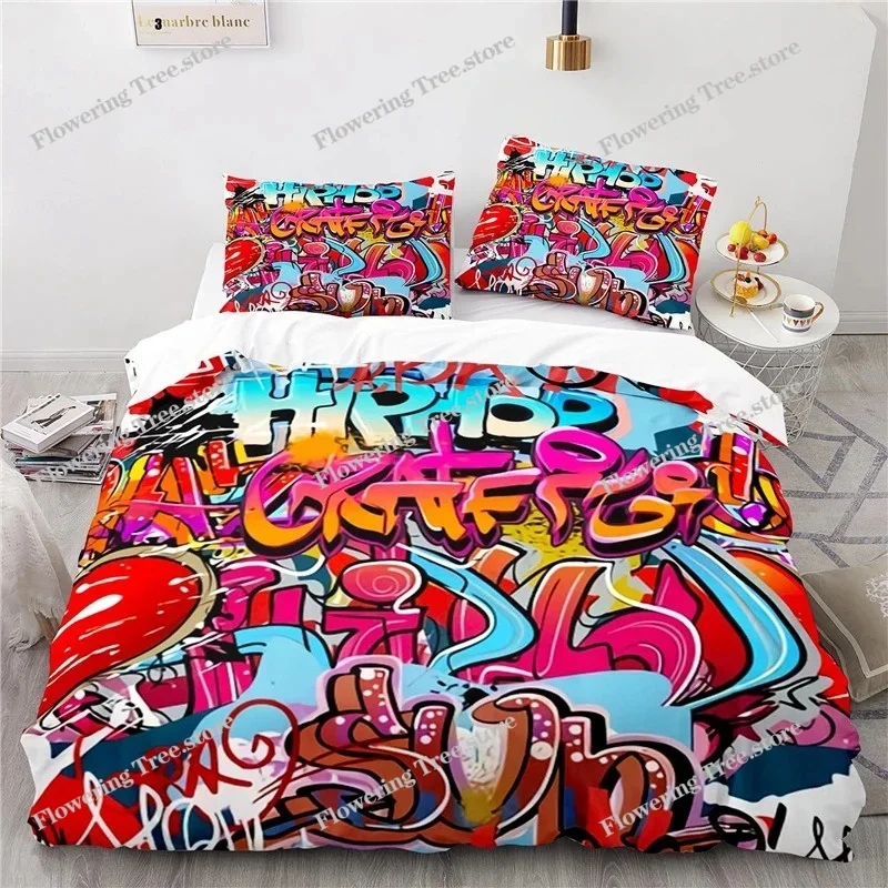 

American Hip-hop Style Street Music Graffiti Printed 3D Bedding Set Duvet Cover Sets with Pillowcase Twin Full Queen King Size