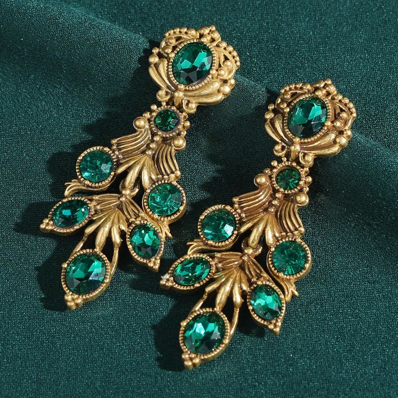 

Vintage Green Crystal Large Earrings Summer 2025 Drop Earring Antique Gold Color Jewelry Luxury Unique For Woman Christmas 2025