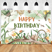 Laeacco Science Insect Theme Birthday Backdrop Cartoon Microcosm Woodland Bugs Kids Baby Shower Portrait Photography Background