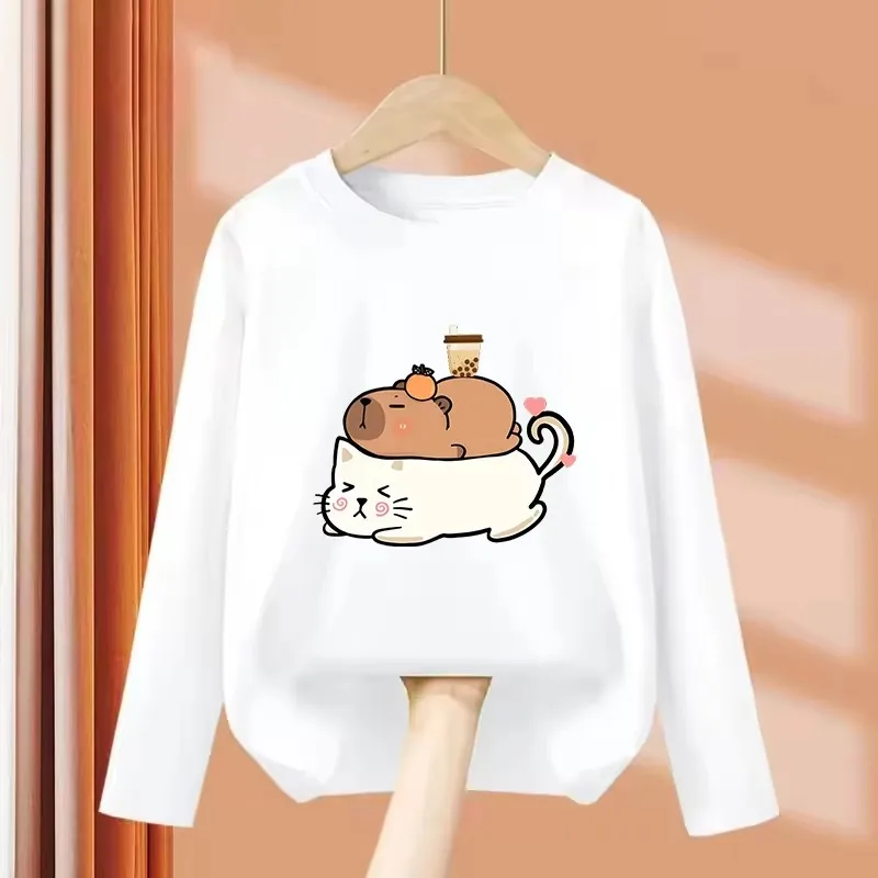 Niedliches, lustiges Capybara-Kapibara-T-Shirt mit Grafikdruck für Jungen/Mädchen, Sommer-Langarmshirt für Kinder, bequemes T-Shirt, süßes Shirt – Detail 3