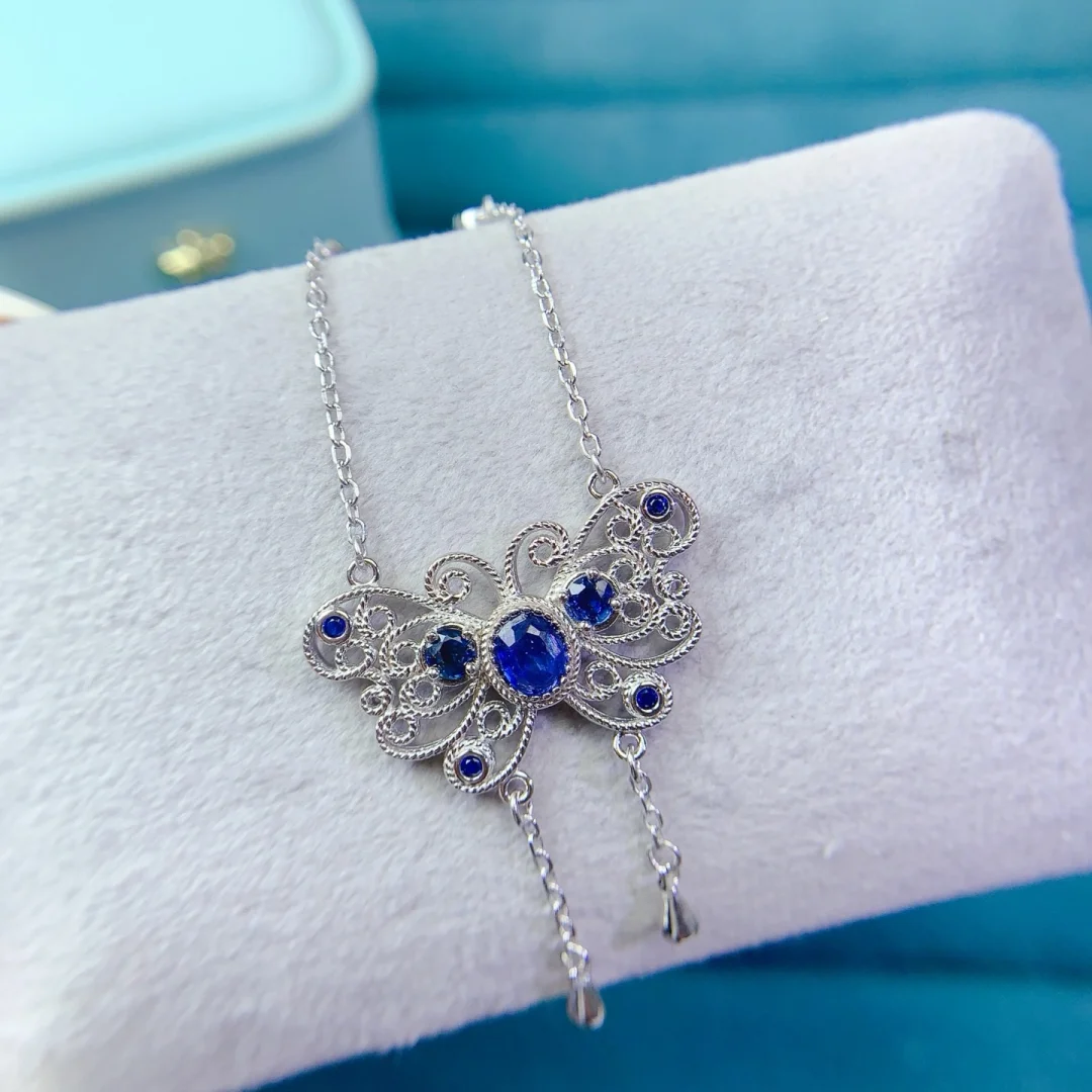 Exquisite Luxurious Natural Sapphire Necklace S925 Pure Silver Fashion Jewelry Gem All Occasion Festival Jewelry