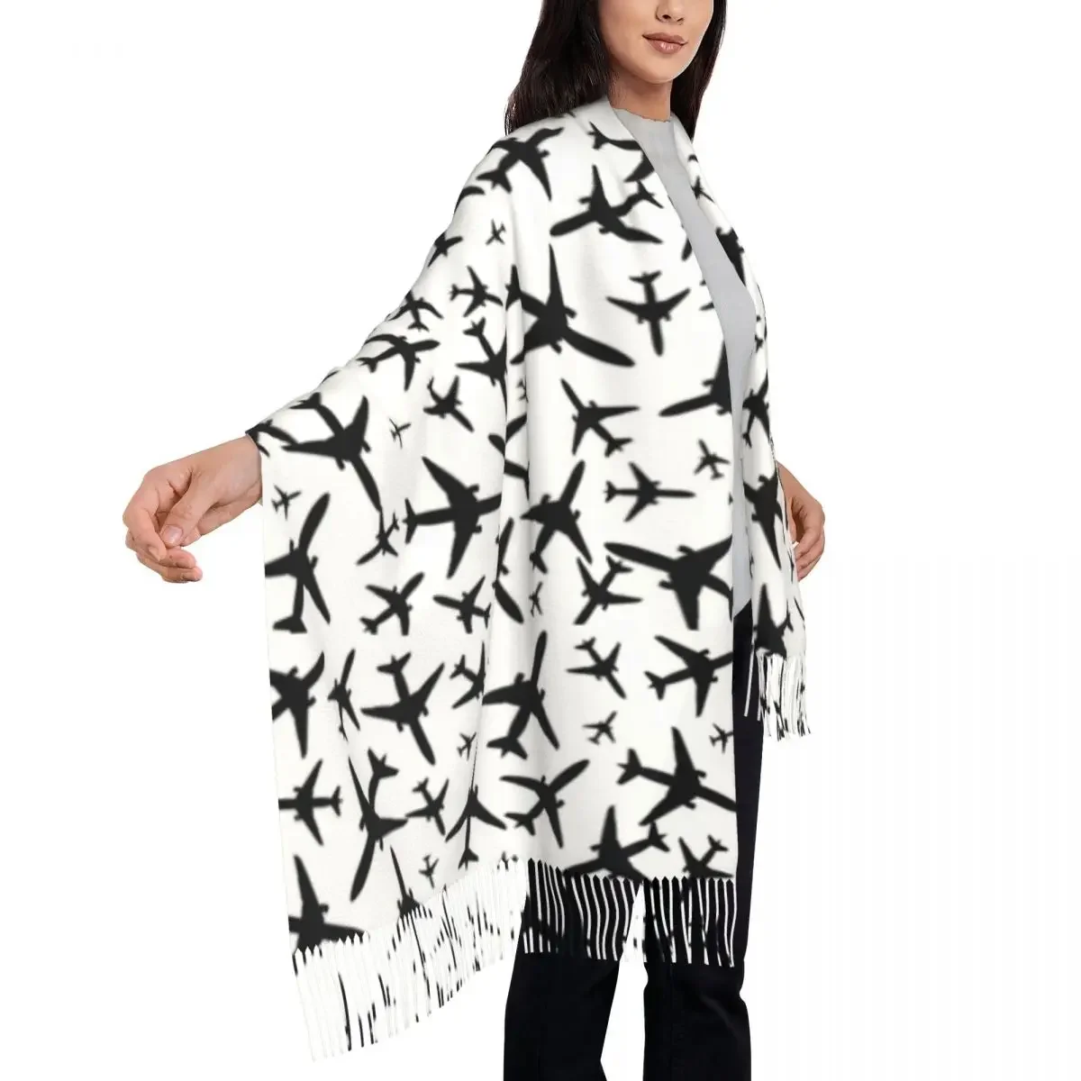 Gepersonaliseerde Print Willekeurige Vliegtuigen Patroon Sjaal Mannen Vrouwen Winter Herfst Warme Sjaals Luchtvaartjager Piloot Sjaal Wrap