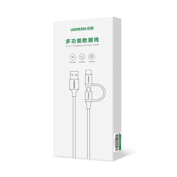 UGREEN Portable Charging Cable Multifunction 2 in 1 Charging Cable USB 2.0 a to USB Type C and Micro USB Cable Cord for Android