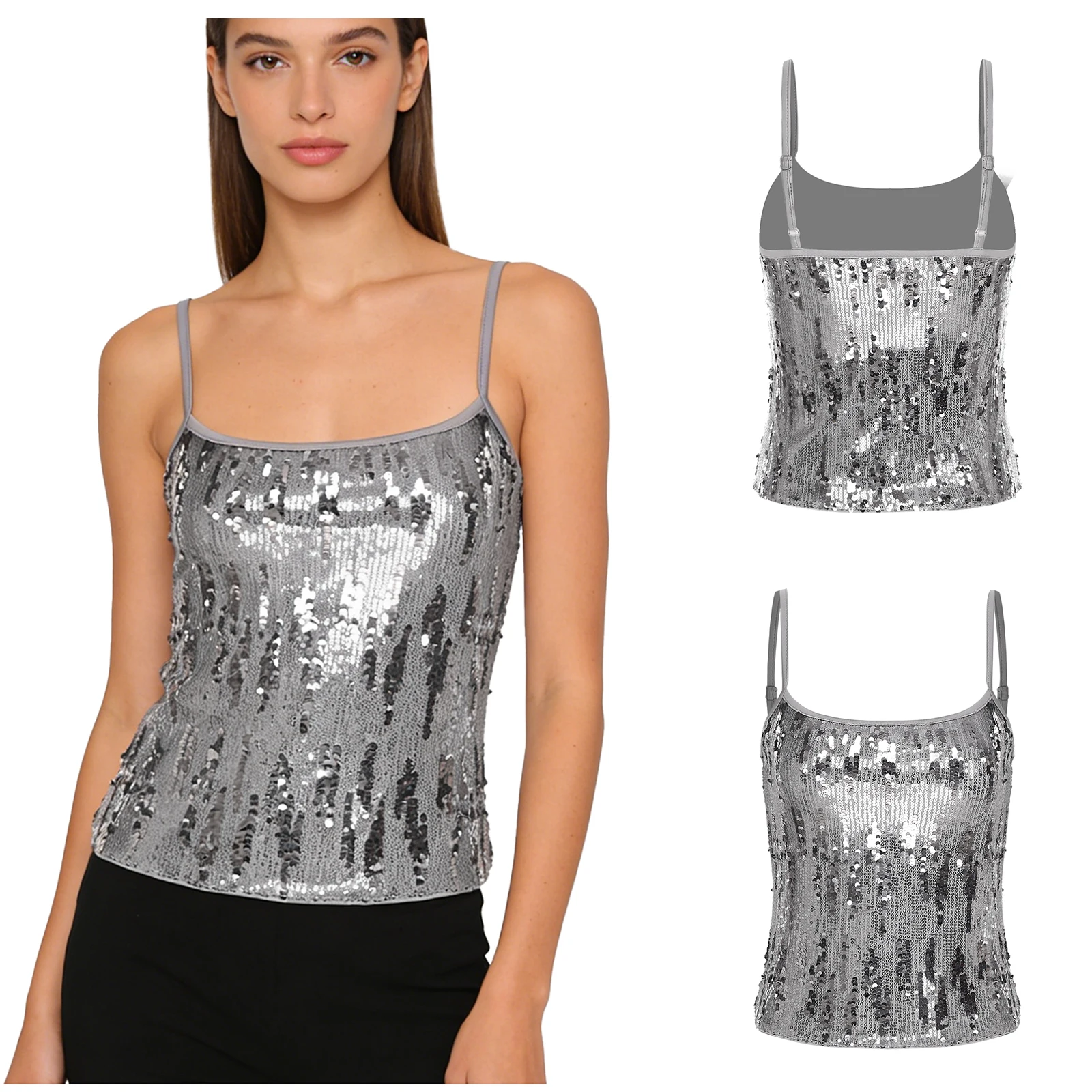 

Женский модный блестящий топ-камизоль с регулируемыми бретелями, укороченный топ-жилет для клуба, повседневной носки, шопинга, пляжа