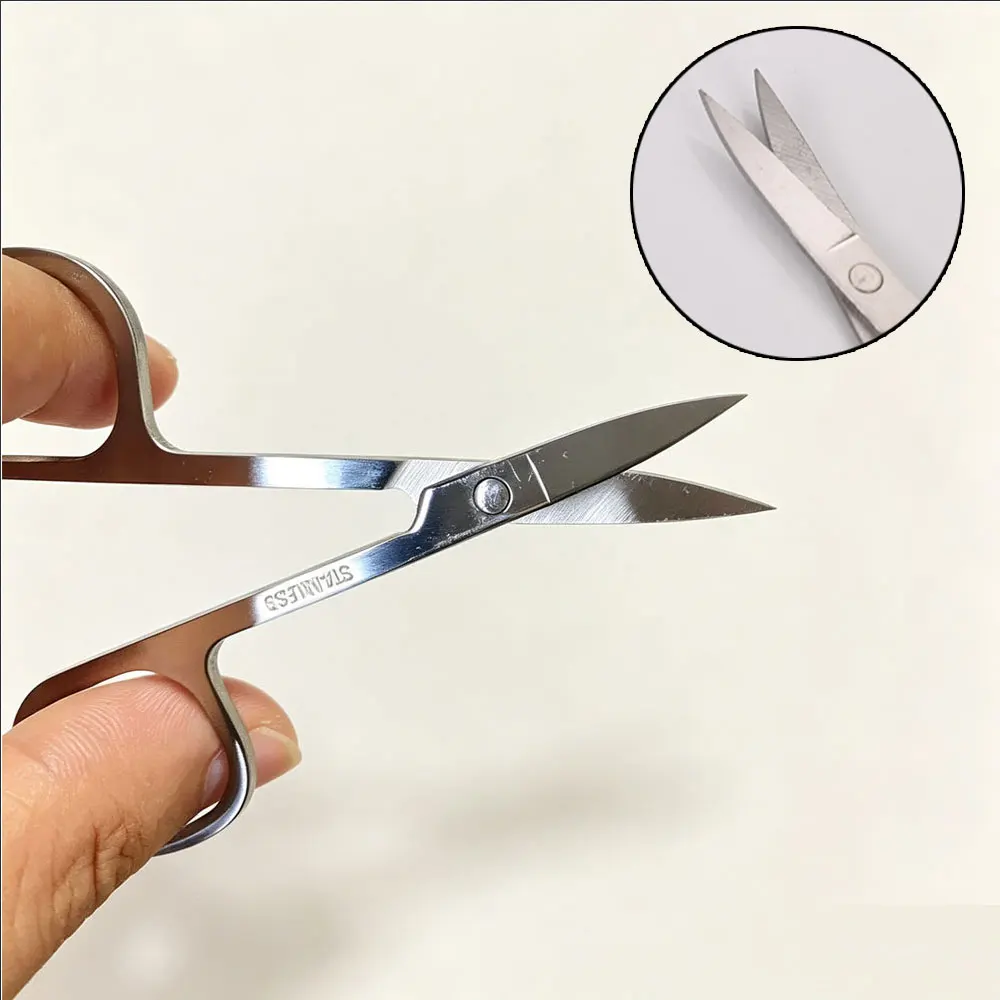 2Pcs Stainless Steel Cuticle Nail Clippers Pointed Curved Tip Professional Dead Skin Scissors Multi function Eyebrow Trimming Sh