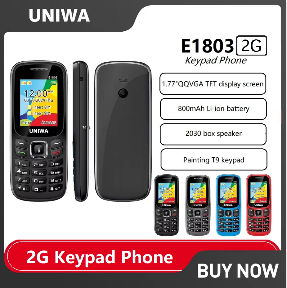 Unwa e1803 2g teclado telefone celular 1.77 Polegada botão 800mah telefone para idosos rádio sem fio gsm telefone