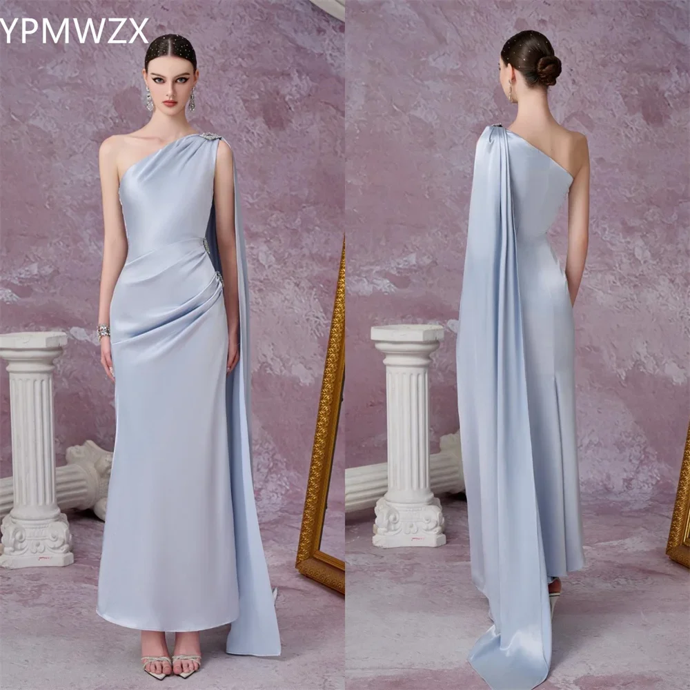 

Customized Party Dress Occasion Prom Gown YPMWZX One Shoulder Mermaid Floor Length Skirts Draped Fold Sleeveless Bespoke Occasi