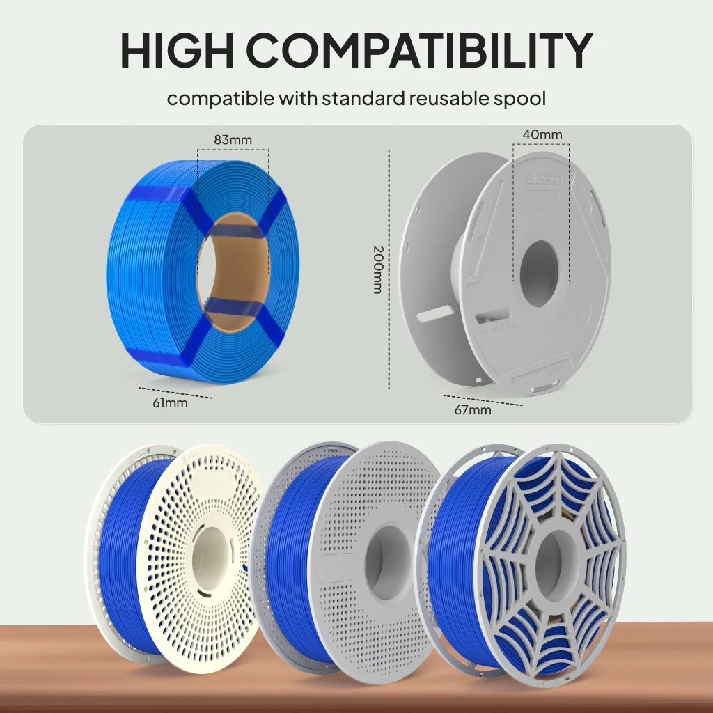 ELEGOO PLA Basic Refill Filament 1.75mm 2KG/5KG/10KG, 3D Printer Filament No Spool 3D Printing PLA for Reusable Spool Refilling