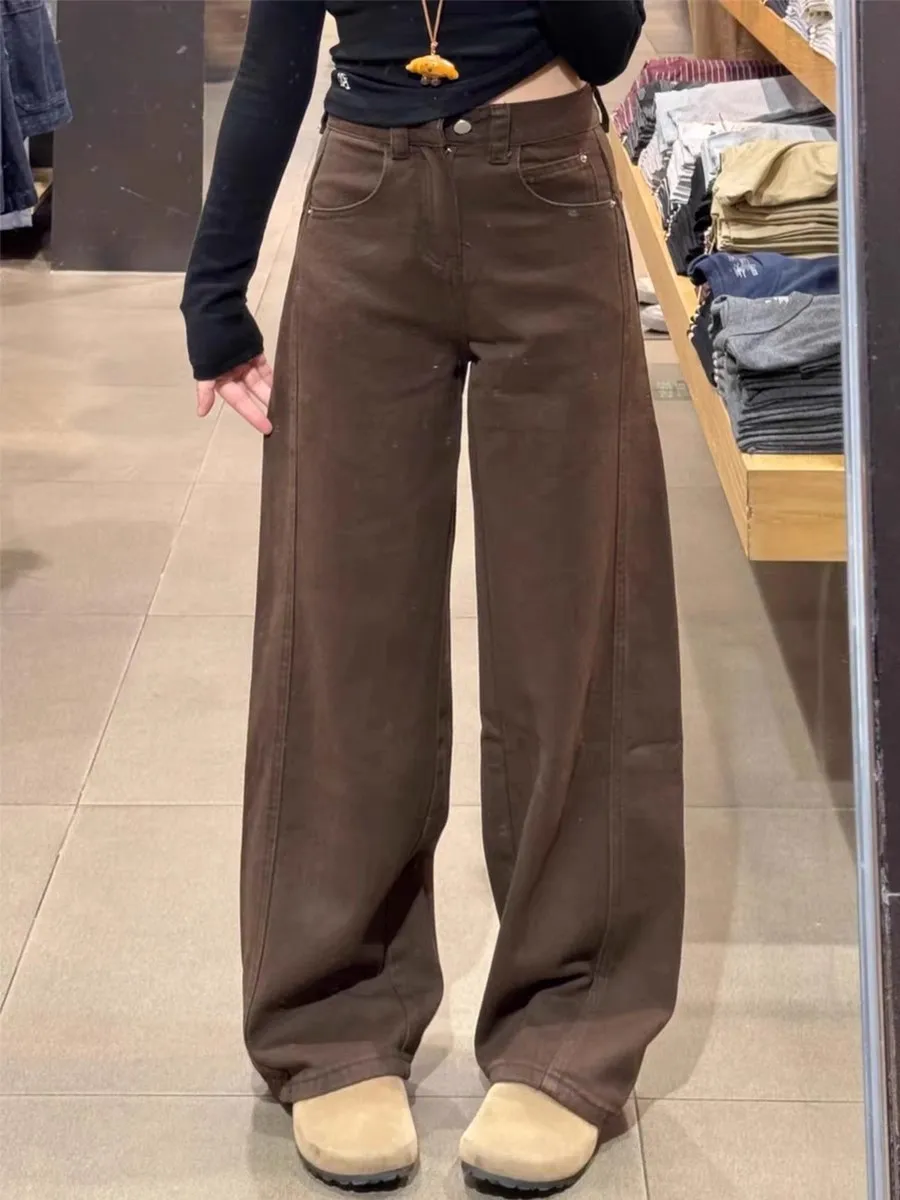 

High Waist Wide Leg Jeans Women's Autumn Spring New Style Casual Straight Cut Trousers Knife Casual Cotton Denim Pants