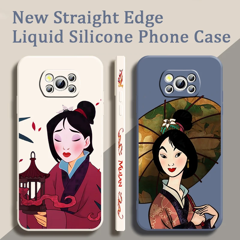 Disney Mulan Beautiful Liquid Left Rope For Xiaomi Mi Poco X6 X5 X4 X3 M6 M5 M5S M4 M3 F5 F4 F3 Pro 5G Soft Phone Case